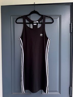 adidas Black Midi Tank Dress with White Side Stripes